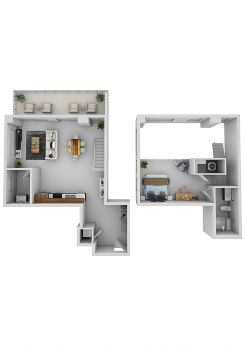 a stylized floor plan of a house with a bedroom and a living room